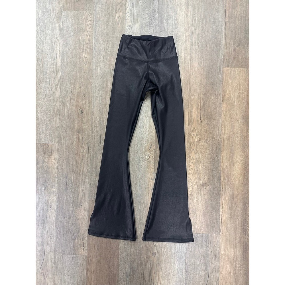 Strut This Black Flare Leggings High Rise Side Slit Size Small Shiny Disco Pants